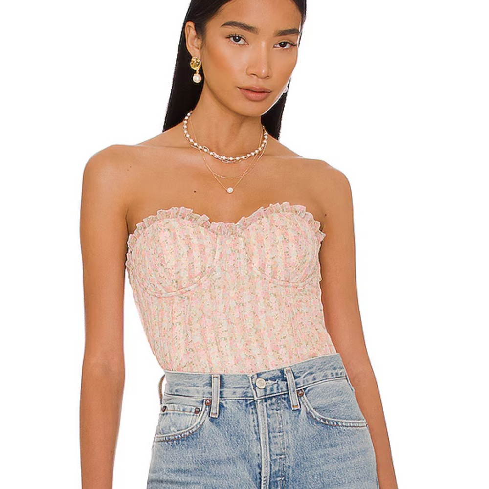 MAJORELLE Pink Floral Strapless Ruffled Bustier Camisole
